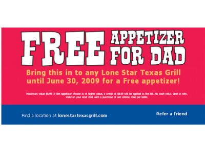 Lone Star Texas Grill: Free Appetizer Coupon! 