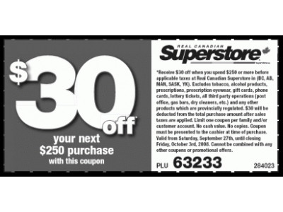 Western Canada: Spend $250 @ Real Canadian Superstore, Get $30 Discount (Printable Coupon)