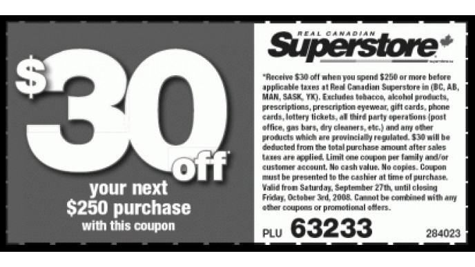 Western Canada: Spend $250 @ Real Canadian Superstore, Get $30 Discount (Printable Coupon)