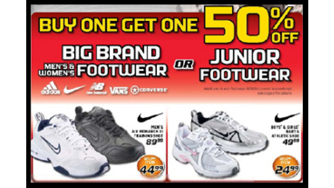 SportChek Sale In store: Buy 1 Get 1 Half Price on Big Brand Shoes & Footwear!