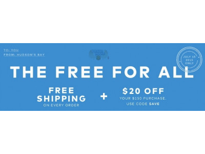 Hudson's Bay Coupon Code: $20 Off $150 & Free Shipping (last day) (EXPIRED)
