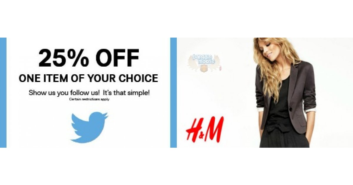 H&M Canada 25 Off In Store with Twitter (EXPIRED)
