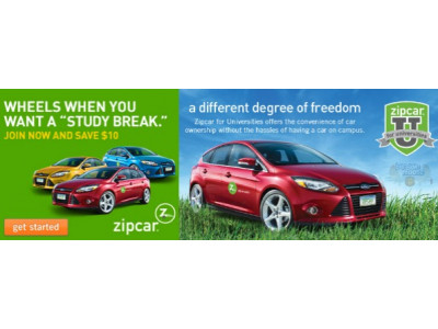 Zipcar: $10 Off Account For College Students