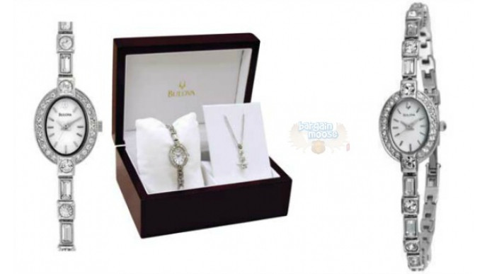 Peoples Jewellers Canada: Bulova Crystal Accented Watch & Pendant Set Now $161/ Was $230