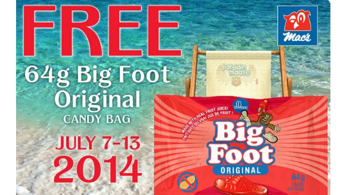 Mac's Canada Convenience Store Coupon: Printable Free Big Foot Candy Bag