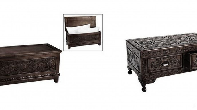 Carved New Zealand Pine Wood Coffee Table & Storage Chest - 50% Off  @ London Drugs (EXPIRED)