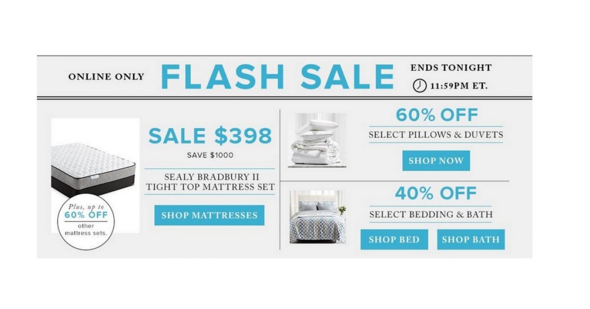 FLASH Sale,Select Duvets/Pillows 60 Off ONE DAY ONLY The Bay (EXPIRED)