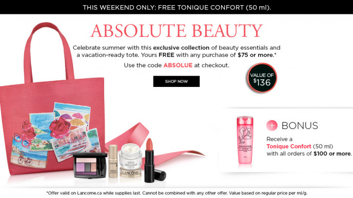 Free Bag Of Beauty Essentials With $75+ Purchase @ Lancome Canada