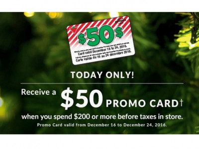 Thurs. Only! $50 Gift Card with $200 Purchase @ Canadian Tire