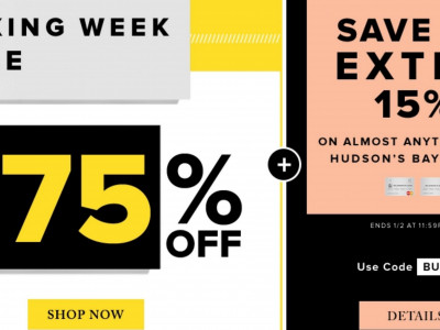 Extra 15% off Already Reduced by up to 75% off @ The Bay