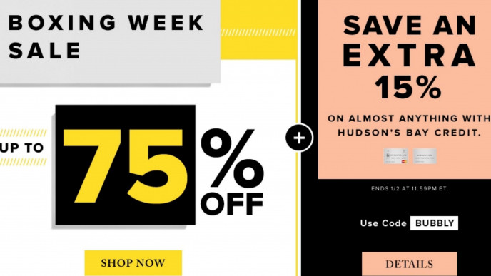 Extra 15% off Already Reduced by up to 75% off @ The Bay