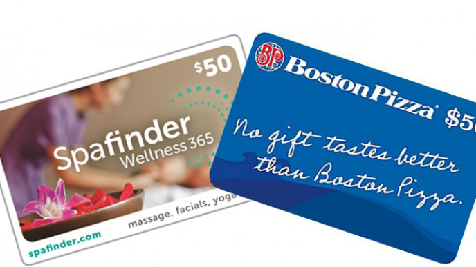 20% Off Spafinder Wellness 365 & Boston Pizza Gift Cards @ Superstore