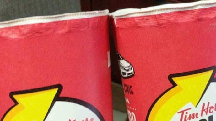 No Roll Up the Rim Message on Tim Hortons Cups