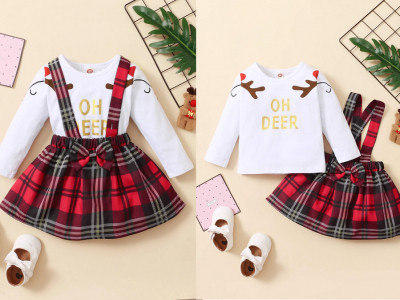 Baby Christmas Deer Pinafore Outfit $15