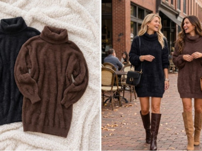 50% off Fuzzy Turtleneck Sweater Dress