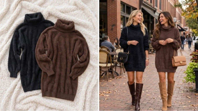 50%+ Off Women's Fuzzy Turtleneck Sweater Dress - Now $27 (Reg. $54)