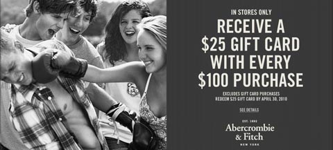 Abercrombie 25 gift card with purchase