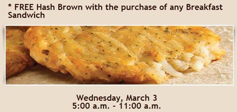 Tim Horton’s Free Hash Browns