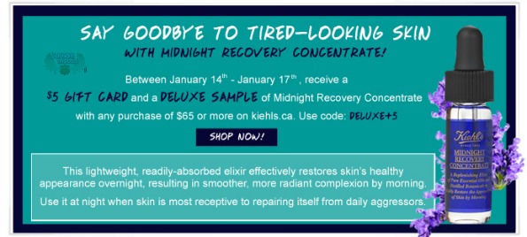 Kiehls Canada Promo Code 5 Gift Card Deluxe Sample Of Midnight Reery Concentrate W 65 Purchase