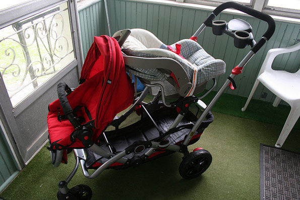 options double stroller red