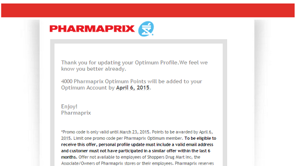 Shoppers Optimum Redemption Chart