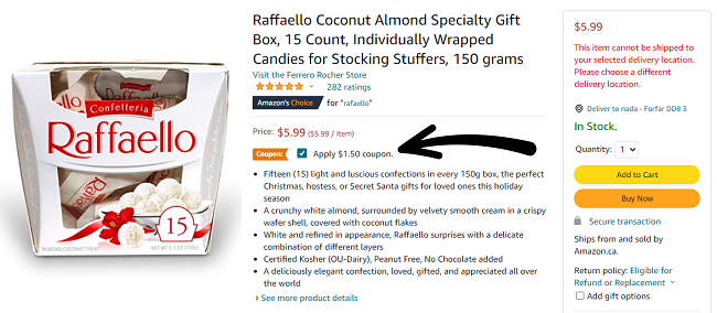 Raffaello Coconut Chocolates Gift Box $4.49 (With Coupon) @ Amazon Canada