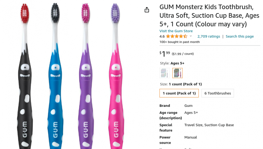 GUM Monsterz Kids Toothbrush $1.99 @ Amazon